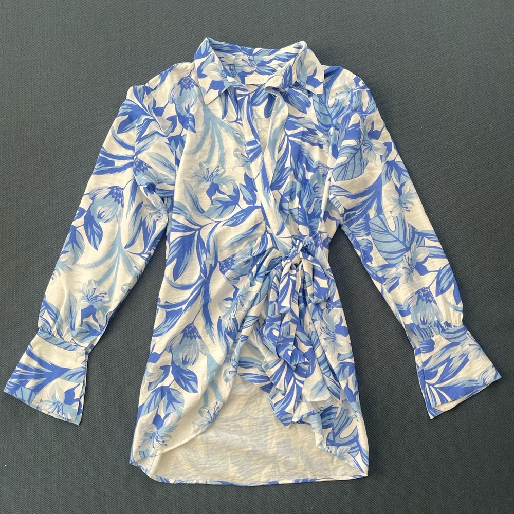 Rumer Amalfi Shirt Dress in Blue Floral, NWT, Small